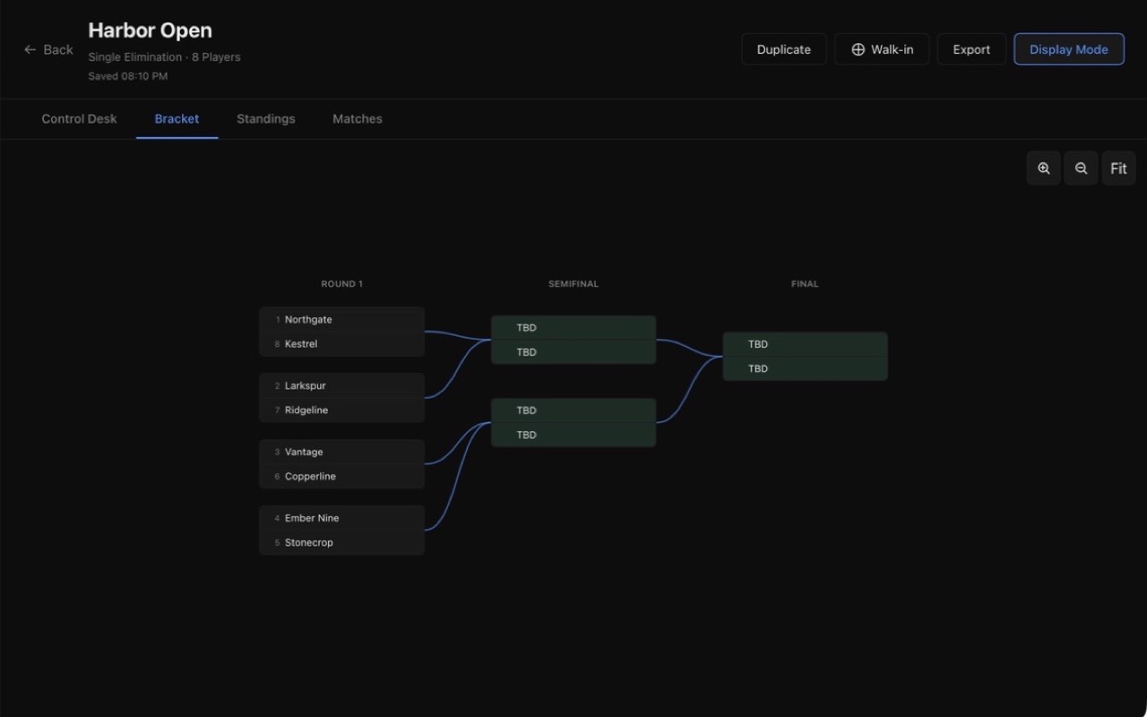 Classic eight-player single-elimination bracket progressing from round one through the semifinal and final